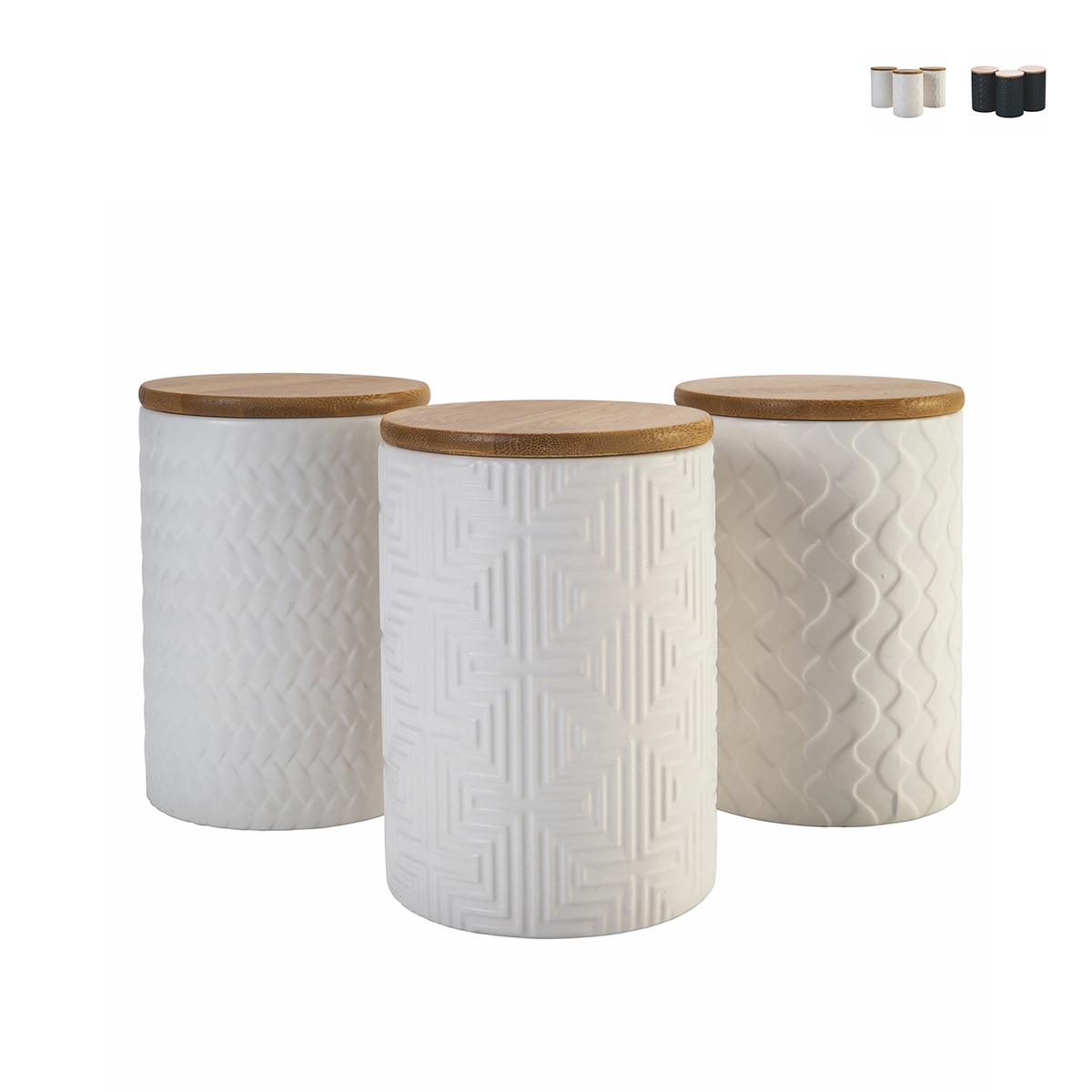 Set de 3 tarros de cocina de cerámica con tapa Shade of Shape Geometrie Promoción Set de 3 tarros de cocina de cerámica con tapa Shade of Shape Geometrie Promoción