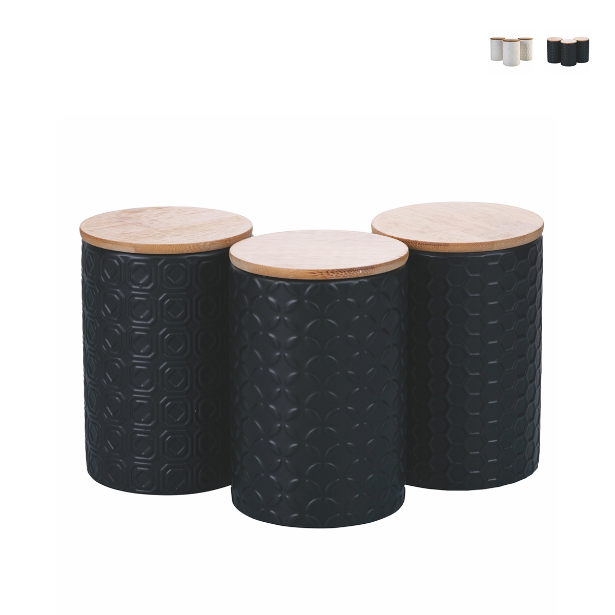 Set de 3 tarros de cocina de cerámica con tapa Shade of Shape Geometrie Stock