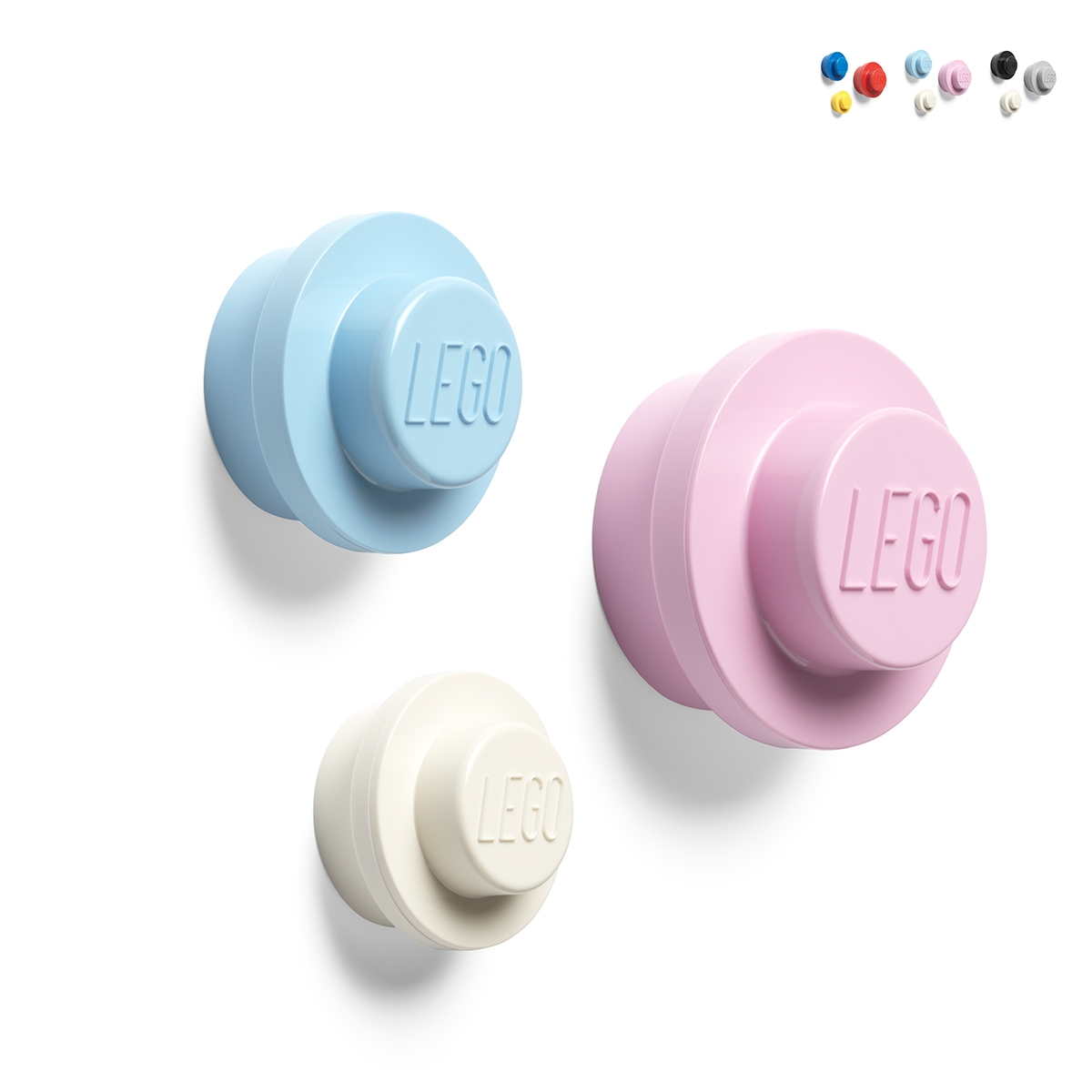 Set de 3 colgadores de pared redondos y coloridos L-M-S LEGO Wall Hanger Catálogo Set de 3 colgadores de pared redondos y coloridos L-M-S LEGO Wall Hanger Catálogo