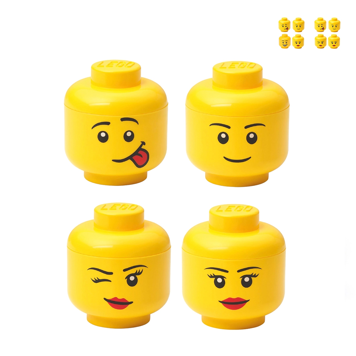 Contenedores apilables con forma de cabeza LEGO Storage Head Mini Set 4 Promoción Contenedores apilables con forma de cabeza LEGO Storage Head Mini Set 4 Promoción