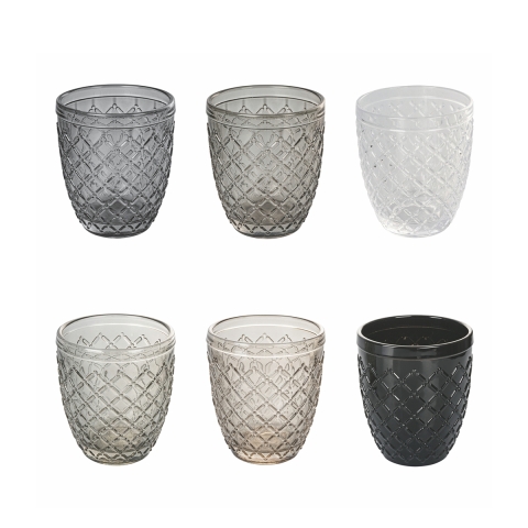 Juego de 6 vasos de agua de vidrio transparente gris Castle Stone Promoción