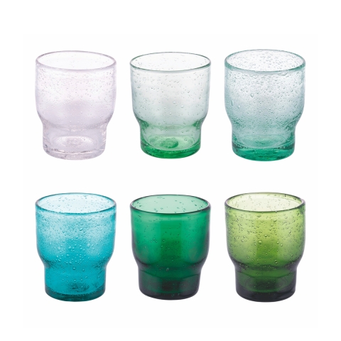 Juego de 6 vasos de agua artesanales de vidrio color verde Unico Greenery Promoción
