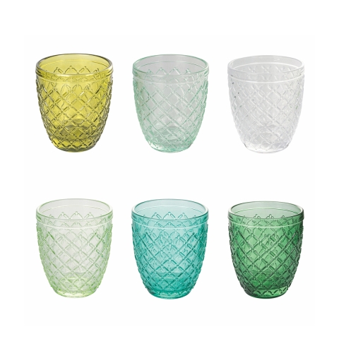 Juego de 6 vasos de vidrio verde transparente Castle Greenery Promoción