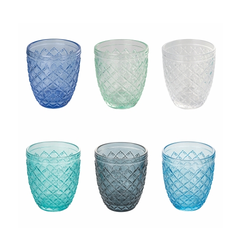 Juego de 6 vasos de mesa de vidrio transparente azul Castle Ocean Promoción