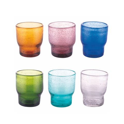 Juego de 6 vasos de agua de vidrio multicolor artesanales Unico Daily Promoción