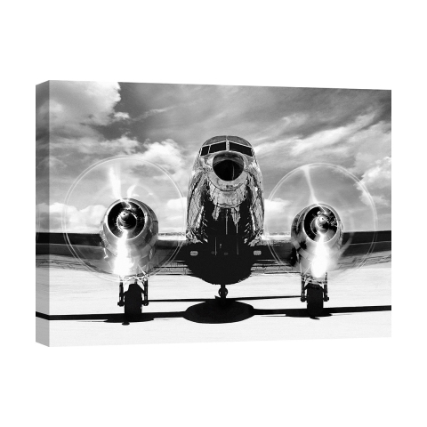 Cuadro impresión en lienzo blanco y negro avión vintage Airplane taking off Promoción