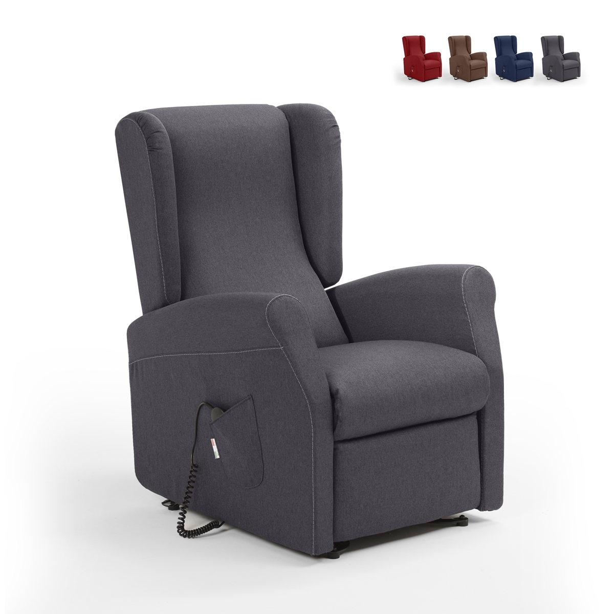 Sillón reclinable en tela 2 motores con ruedas y elevador Trilly Promoción Sillón reclinable en tela 2 motores con ruedas y elevador Trilly Promoción