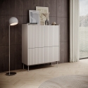 Aparador alto 4 puertas estriadas para salón beige Bitter Promoción