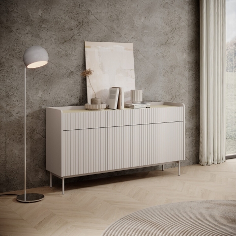Aparador moderno beige para sala de estar con 3 cajones y 3 puertas Bitter Promoción
