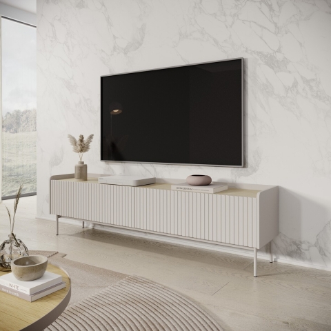 Mueble de TV bajo moderno 2 puertas abatibles beige 153x50x38 Bitter Promoción