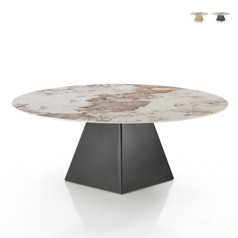 Mesa de comedor extensible diseño efecto mármol 160x160x75 Arvin Onice Promoción