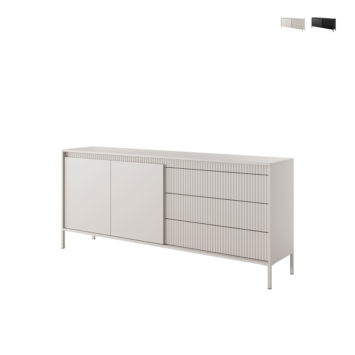 Aparador con 2 puertas y 3 cajones acanalados para sala de estar y comedor Kergi Promoción