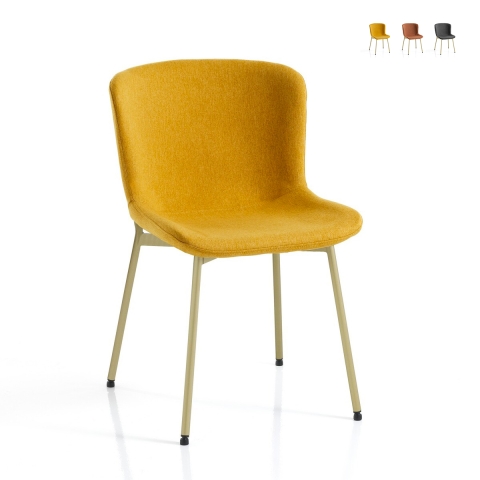 Juego de 4 sillas modernas de tela para comedor y cocina Rann Gold Promoción