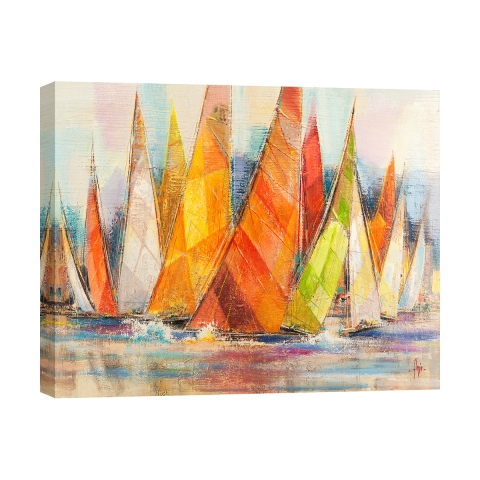 Cuadro moderno impreso en lienzo con barcos, Regata di colori Luigi Florio Promoción