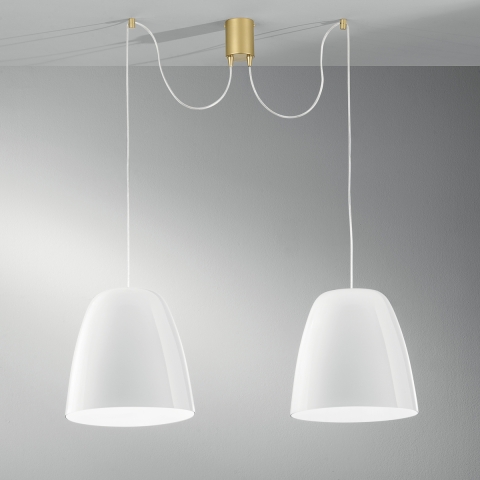 Lámpara de techo colgante dos luces metal dorado vidrio blanco Ares LS Promoción