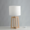 Lámpara de mesa de madera natural con pantalla de tela blanca Berry LT Promoción