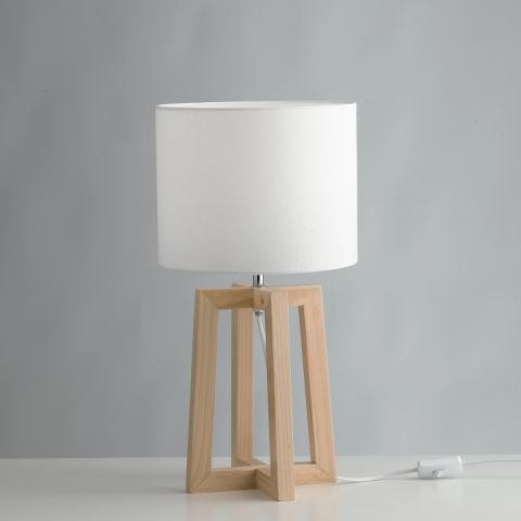 Lámpara de mesa de madera natural con pantalla de tela blanca Berry LT Promoción