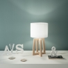 Lámpara de mesa de madera natural con pantalla de tela blanca Berry LT Oferta