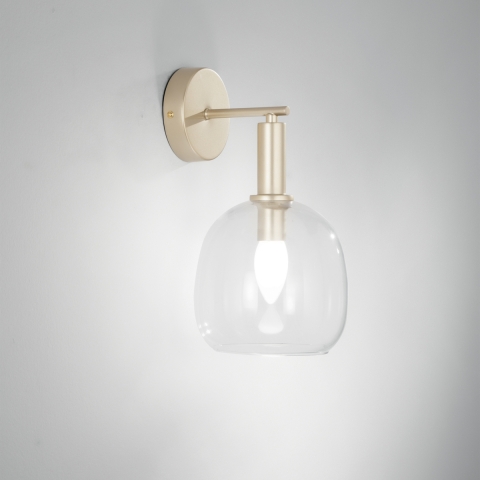 Aplique de pared en metal dorado con difusor de vidrio soplado Brandy AP Promoción