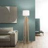 Lámpara de pie de madera natural con pantalla de tela blanca Berry PT Venta