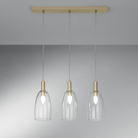 Lámpara colgante dorada de tres luces con difusores de vidrio Brandy 3LS Promoción