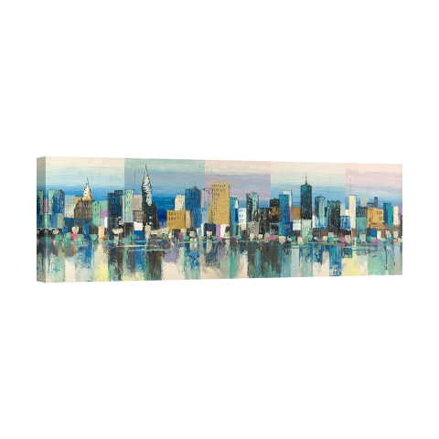 Cuadro moderno sobre lienzo paisaje urbano Manhattan Aqua Luigi Florio Promoción