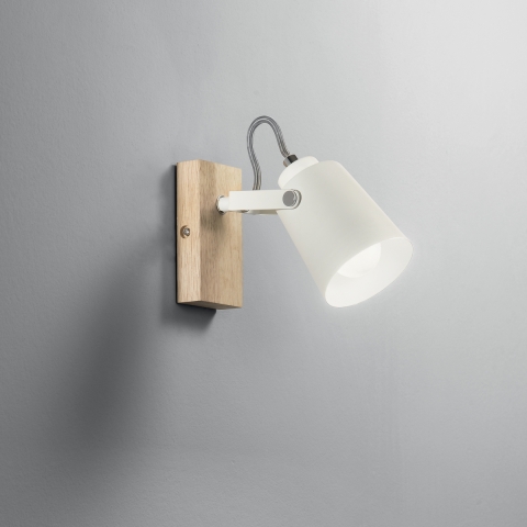 Aplique Eda AP de madera y metal blanco con luz orientable estilo escandinavo Promoción