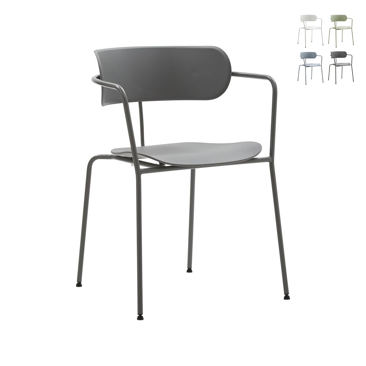 Juego de 4 sillas con estructura de metal y polipropileno, diseño moderno Asmar