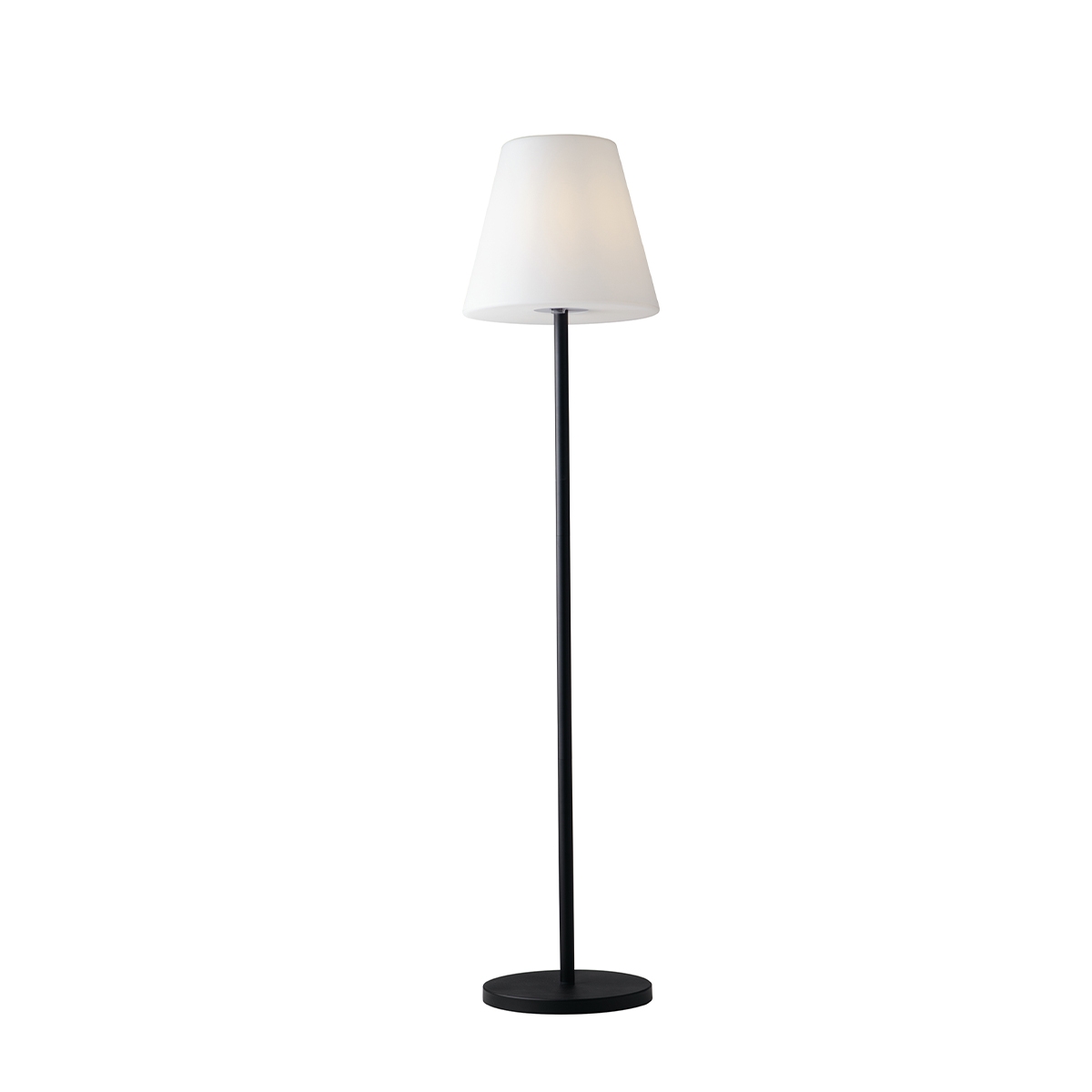 Lámpara de pie exterior estructura metálica negra pantalla blanca Geco Promoción Lámpara de pie exterior estructura metálica negra pantalla blanca Geco Promoción
