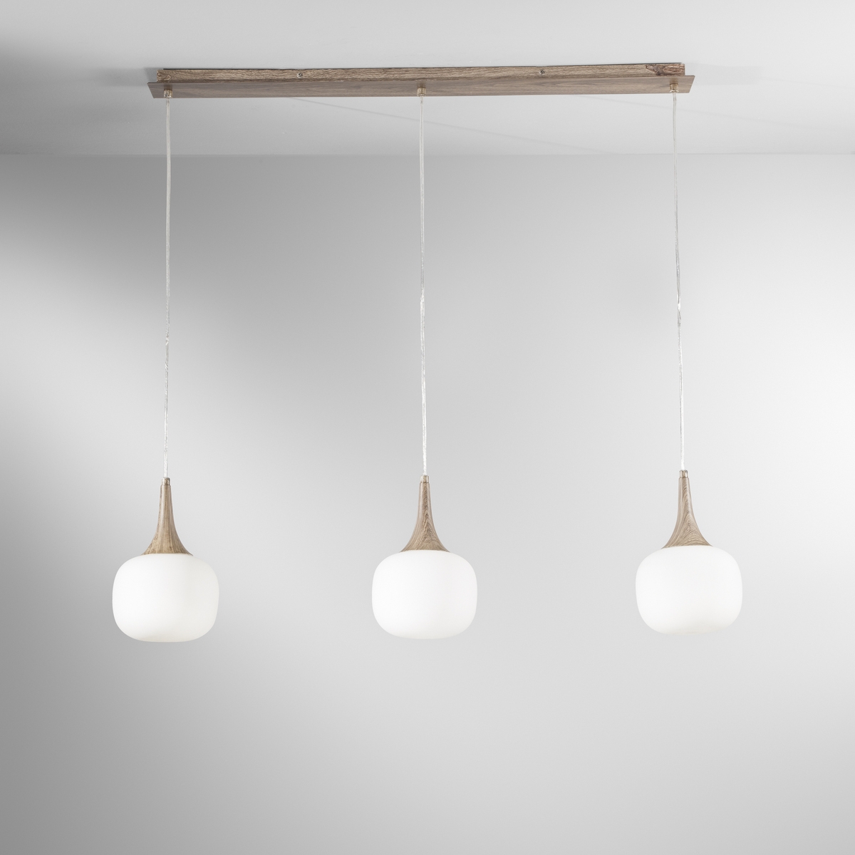 Lámpara colgante efecto madera 3 luces vidrio blanco opalino Jaipur Promoción Lámpara colgante efecto madera 3 luces vidrio blanco opalino Jaipur Promoción