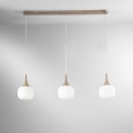 Lámpara colgante efecto madera 3 luces vidrio blanco opalino Jaipur Promoción