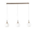 Lámpara colgante efecto madera 3 luces vidrio blanco opalino Jaipur Oferta