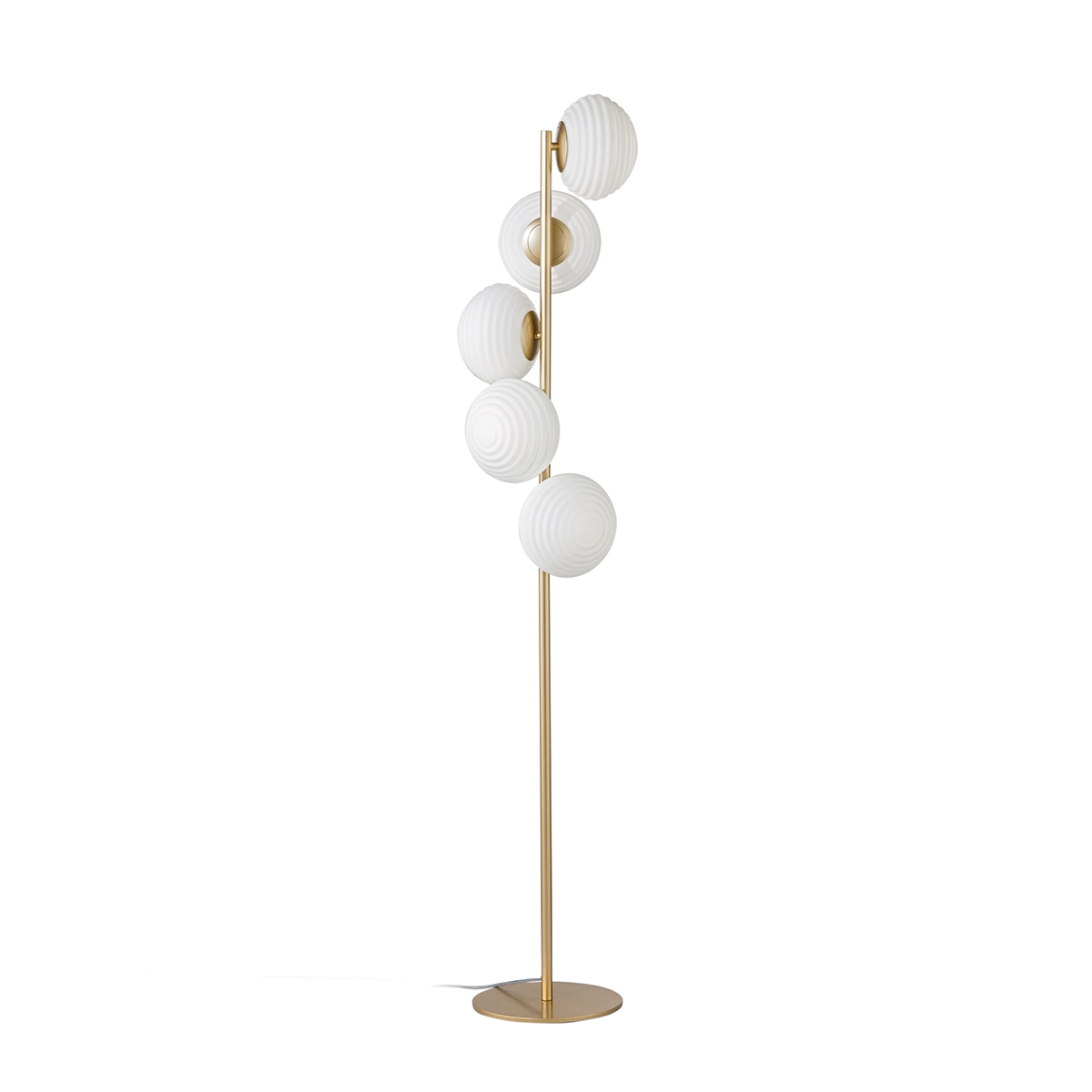 Lámpara de pie de metal dorado con 5 luces de vidrio blanco soplado Ripple Promoción Lámpara de pie de metal dorado con 5 luces de vidrio blanco soplado Ripple Promoción