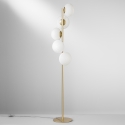 Lámpara de pie de metal dorado con 5 luces de vidrio blanco soplado Ripple Venta