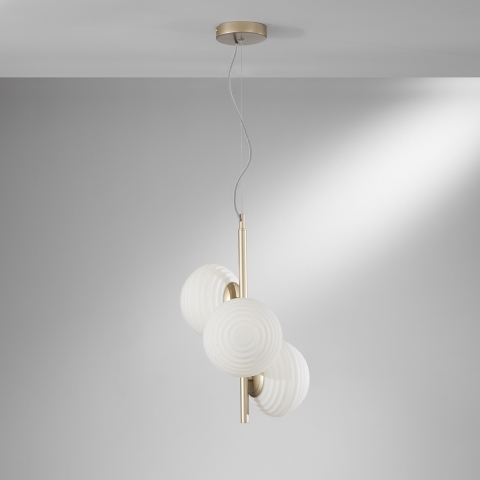 Lámpara de techo en metal dorado 3 luces de vidrio blanco para sala Ripple Promoción