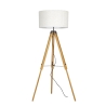 Lámpara de pie trípode de madera con pantalla de tela blanca Studios Venta