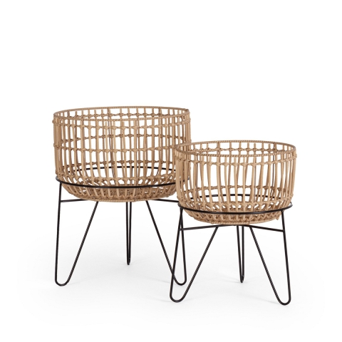 Set de 2 soportes para macetas de ratán estilo boho chic Yulian Promoción
