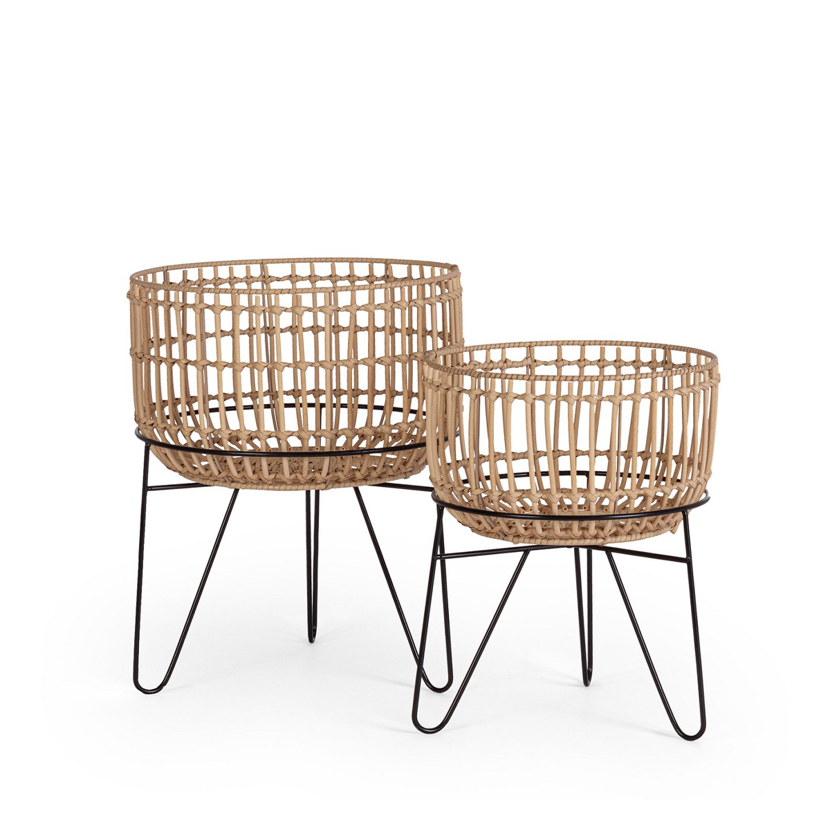 Set de 2 soportes para macetas de ratán estilo boho chic Yulian