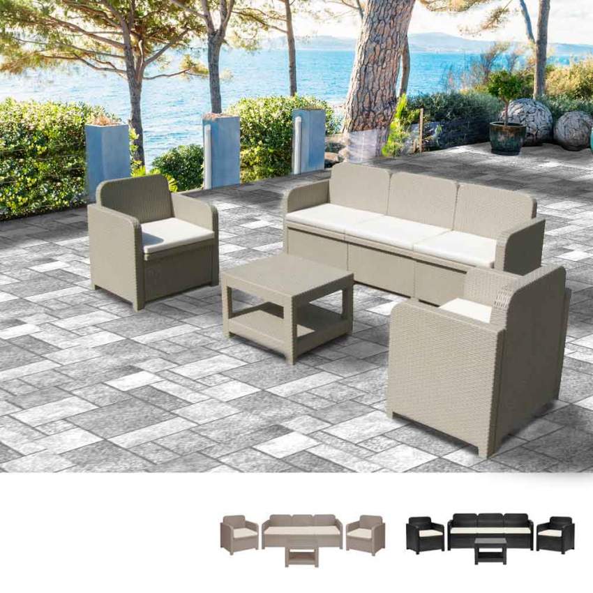 Conjunto de muebles de jardín Positano ratán sofá mesa pequeña sillones 5 plazas exteriores Rebajas