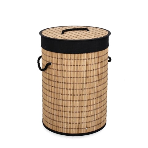 Cesto para ropa sucia cilíndrico de bambú con forro negro 35x50 Sintia Promoción