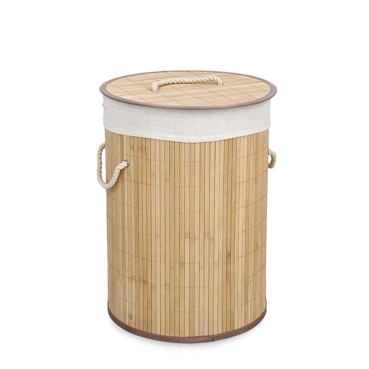 Cesto para ropa sucia redondo de bambú con forro blanco 35x50cm Ananda
