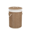Cesto redondo para ropa sucia de baño bambú con forro beige 35x50 Zahara Promoción