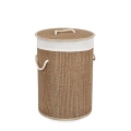 Cesto redondo para ropa sucia de baño bambú con forro beige 35x50 Zahara Promoción
