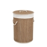 Cesto redondo para ropa sucia de baño bambú con forro beige 35x50 Zahara Promoción