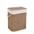 Cesto para la ropa sucia de baño rectangular de bambú con funda beige Zahara Promoción