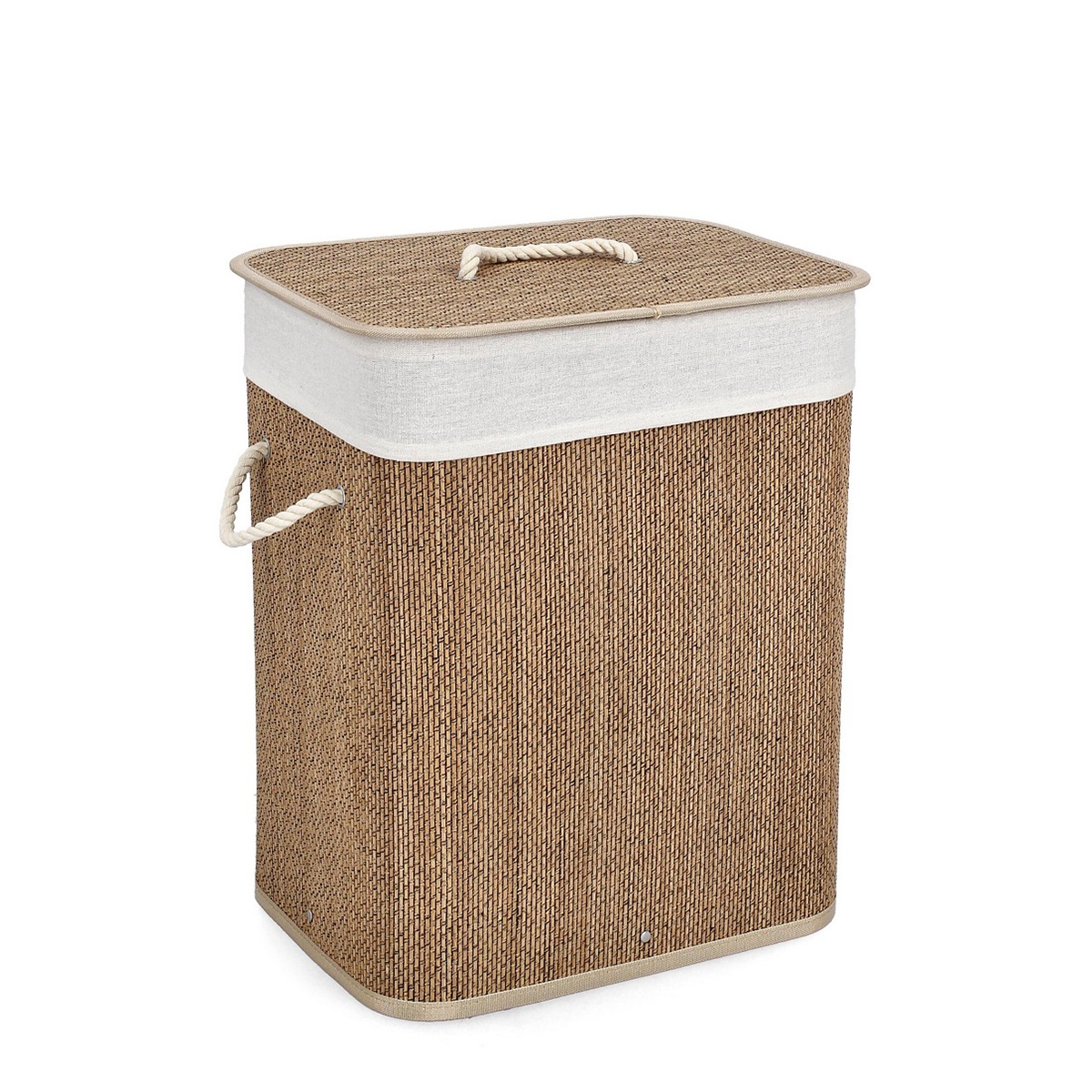 Cesto para la ropa sucia de baño rectangular de bambú con funda beige Zahara
