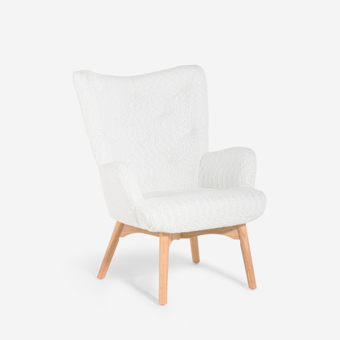 Sillón moderno estilo bergere en tejido bouclé blanco Wani Promoción