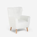 Sillón bergère moderno para salón en tejido bouclé blanco Kamo Promoción