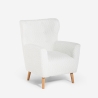 Sillón bergère moderno para salón en tejido bouclé blanco Kamo Promoción
