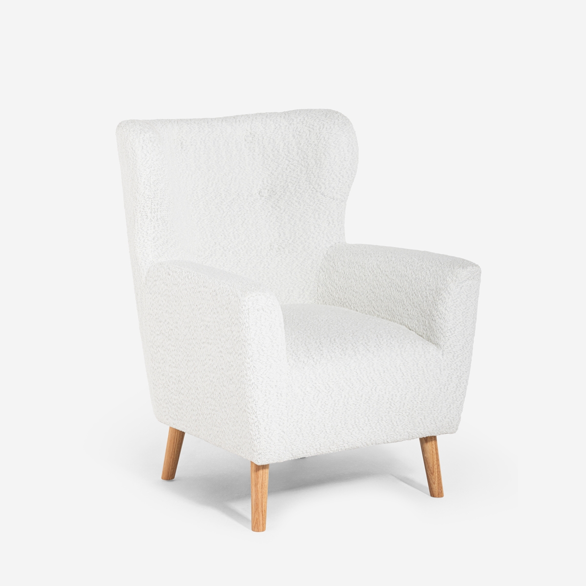 Sillón bergère moderno para salón en tejido bouclé blanco Kamo